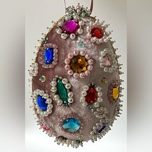 Handmade Vintage Style Easter Faberge Egg Push Pin Ornament Rhinestones Sequins
